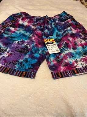 Rising International Tie-Dye Purple Blue Pink Mushroom Print Shorts